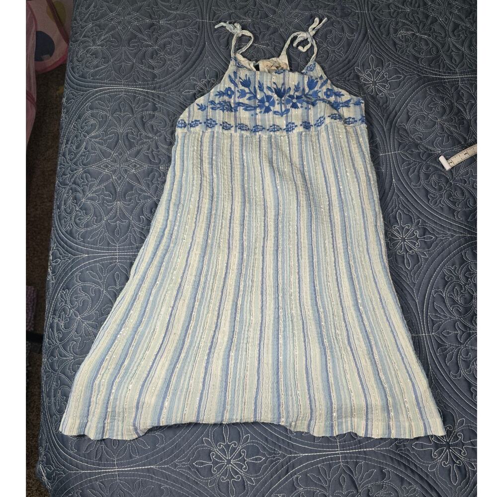 Girls Blue Floral Swing Dress Top Size 8